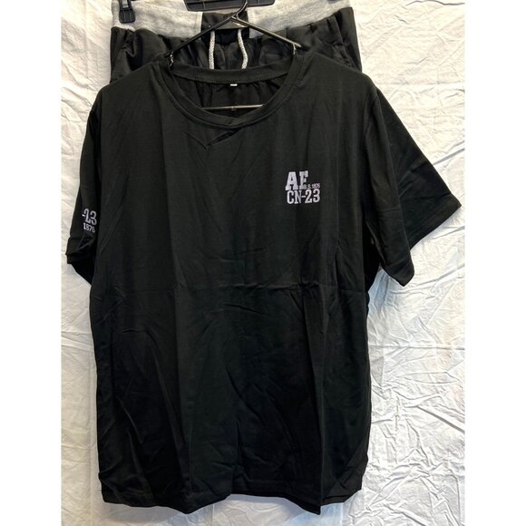 2Pc Mens AF CN-23 Black T-Shirt & Short Pants Jogger Set XXL - Picture 1 of 4